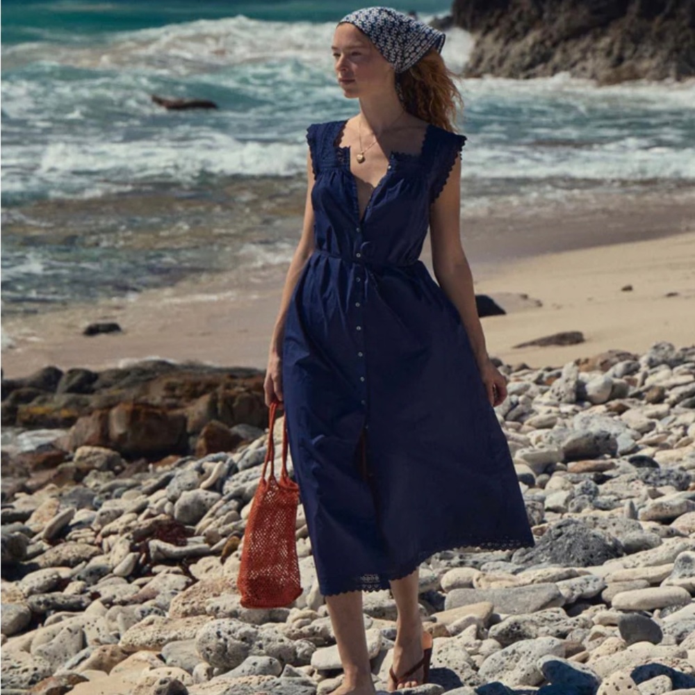 Doen Saison Blue Adriatic Sleeveless Maxi Dress Sz M